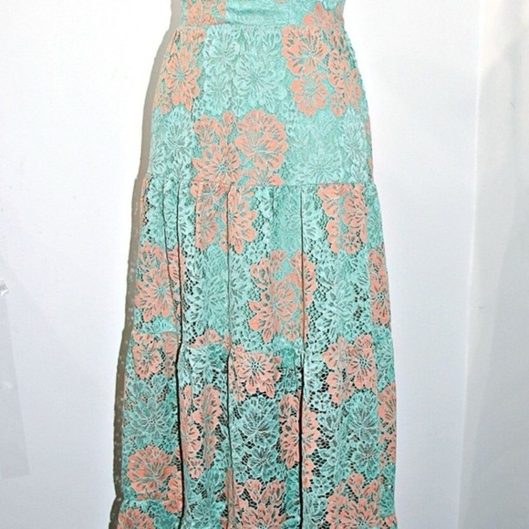 DRESS THE POPULATION Melina Tiered Skirt Maxi Dress in SEAFOAM MULTI sz M $268 - Picture 11 of 13